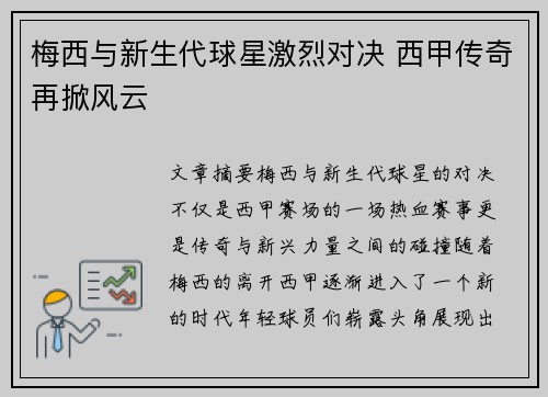 梅西与新生代球星激烈对决 西甲传奇再掀风云